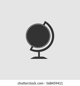 Globe icon flat. Black pictogram on grey background. Vector illustration symbol