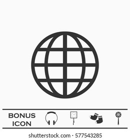 Globe icon flat. Black pictogram on white background. Vector illustration symbol and bonus button