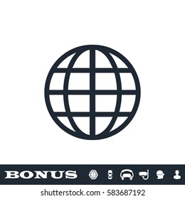 Globe icon flat. Black pictogram on white background. Vector illustration symbol and bonus button