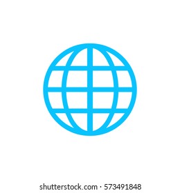 Globe icon flat. Blue pictogram on white background. Vector illustration symbol