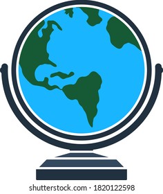 Globe Icon. Flat Color Design. Vector Illustration.
