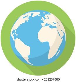 Globe icon (flat design with long shadows)