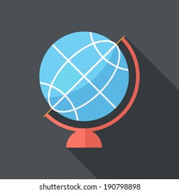 Globe icon. Flat design style modern vector illustration. Isolated on stylish color background. Flat long shadow icon. Elements in flat design.
