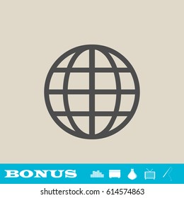 Globe icon flat. Grey pictogram on light background. Vector illustration symbol and bonus button real estate, ottoman, vase, tv, fishing rod