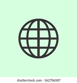 Globe icon flat. Grey vector symbol on green background