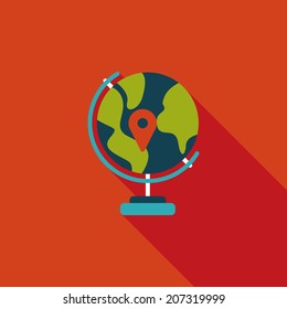 globe icon, flat icon with long shadow
