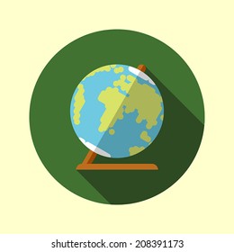 Globe icon. Flat long shadow design. Back to school icons series.