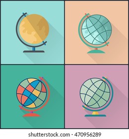 globe icon, flat icon with long shadow