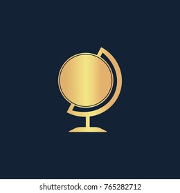 Globe icon flat. Simple gold pictogram on dark background. Vector illustration symbol
