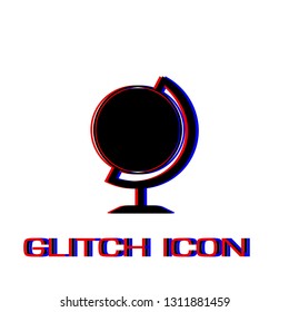 Globe icon flat. Simple pictogram - Glitch effect. Vector illustration symbol