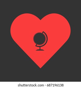 Globe icon flat. Simple pictogram on heart background. Vector illustration symbol