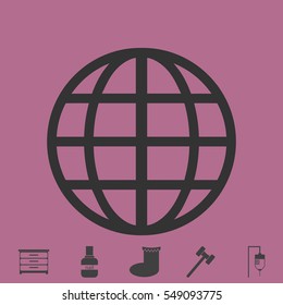 Globe icon flat. Simple vector grey pictogram and bonus symbol