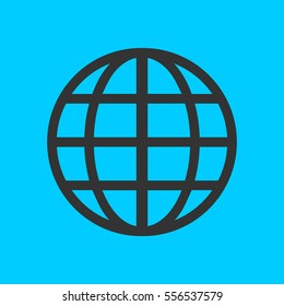 Globe icon flat. Simple vector black pictogram on blue background