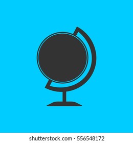 Globe icon flat. Simple vector black pictogram on blue background