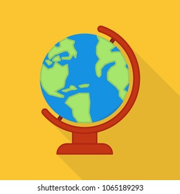 globe icon in flat style with long shadow, isolated vector illustration on yellow transparent background