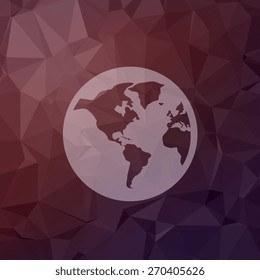 Globe icon in flat style for web and mobile, modern minimalistic flat design. Vector white icon on abstract polygonal background