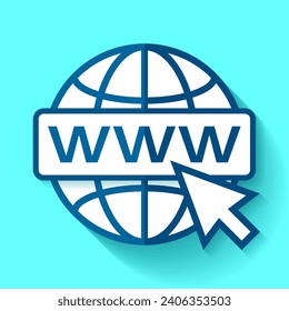 Globe Symbol im flachen Stil, www und Cursor. Vectordesign-Website-Element für Ihre Geschäftsprojekte