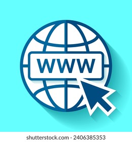 Globe icon in flat style, www and cursor. Vector design website element for you business projects
