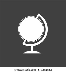 Globe icon flat. Vector white illustration isolated on black background. Flat symbol