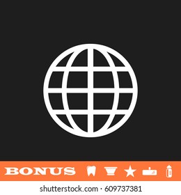 Globe icon flat. White pictogram on black background. Vector illustration symbol and bonus button tooth, vase, star, mirror, bottle