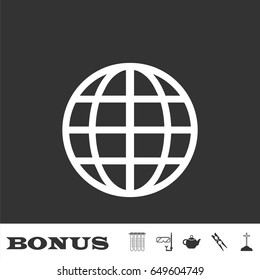Globe icon flat. White pictogram on black background. Vector illustration symbol and bonus icons