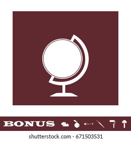 Globe icon flat. White pictogram on brown background. Vector illustration symbol and bonus icons