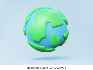 Icono de globo flotando sobre fondo azul cielo. concepto de protección mundial de la ciberseguridad terrestre del transporte por localización vectorial 3D. mapa del turismo logístico. elementos de dibujos animados mínimos. 3d ilustración de representación.