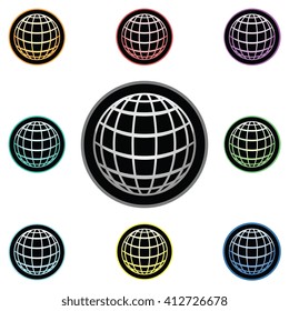 Globe Icon Glass Button Icon Set
