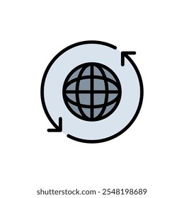 Globe icon. Global communications color sign. World icons, such as global, globe, pin, circle, earth, map. Vector illustration isolated on white.