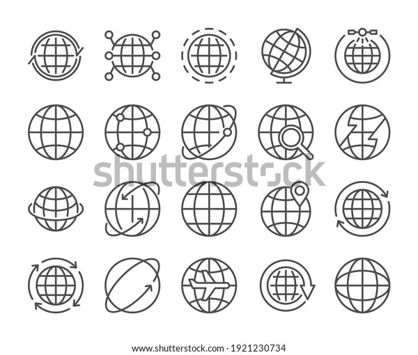 Globe icon. Global communications line\
icons set. Vector illustration. Editable\
stroke.