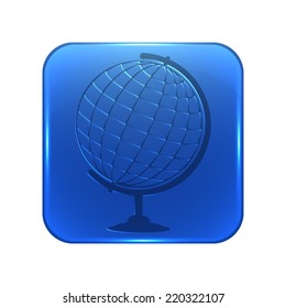 globe icon - glossy blue button