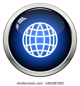 Globe Icon. Glossy Button Design. Vector Illustration.