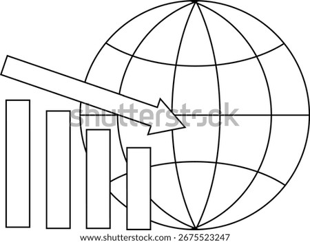 globe icon and graph icon down with white background.with black lines