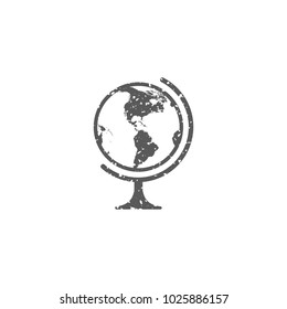 Globe icon in grunge texture. Vintage style vector illustration.
