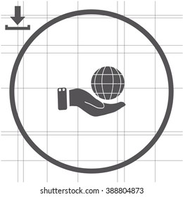 Globe icon with hand vector.