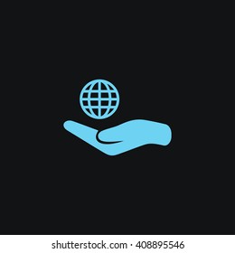 Globe icon with hand vector icon