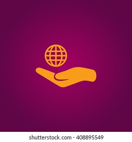Globe icon with hand vector icon