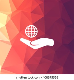 Globe icon with hand vector icon
