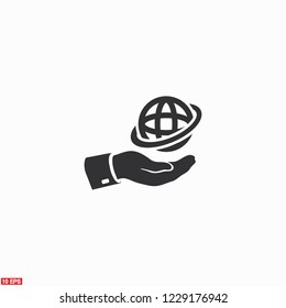 Globe icon with hand. Vector Eps 10