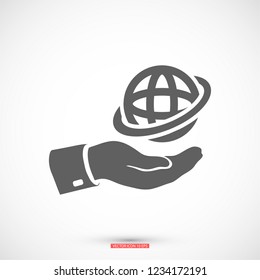 Globe icon with hand. Vector Eps 10