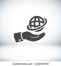 Globe icon with hand. Vector Eps 10