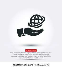Globe icon with hand. Vector Eps 10