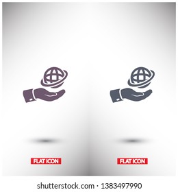 Globe icon with hand. Vector Eps 10