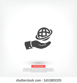 Globe icon with hand. Vector Eps 10. Lorem Ipsum Flat Design