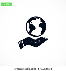 Globe icon with hand, 

Vector EPS 10 illustration style