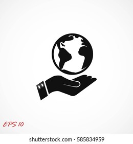 Globe icon with hand, 

Vector EPS 10 illustration style