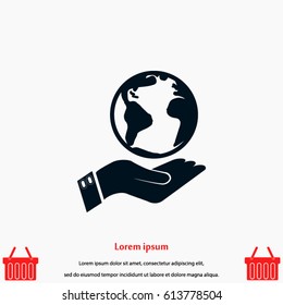 Globe icon with hand, 

Vector EPS 10 illustration style