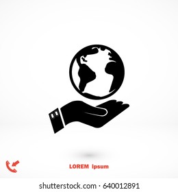 Globe icon with hand, 

Vector EPS 10 illustration style