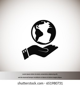 Globe icon with hand, 

Vector EPS 10 illustration style