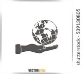 Globe icon with hand, vector illustration.